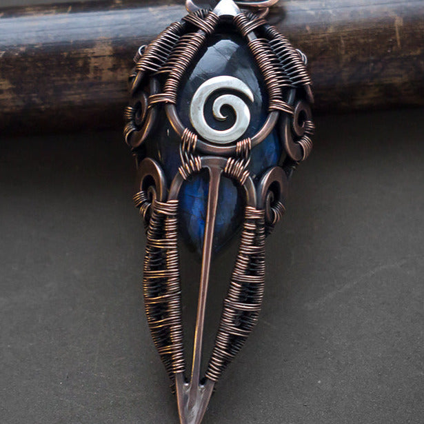 Protection Spell pendant. Reincarnation jewelry. Art of wire archangel forest spirit dryad thoth familiar breathing necklace anxiety relief liminal space rosicrucian jewelry  orgone  stress relief gift archangel sigil