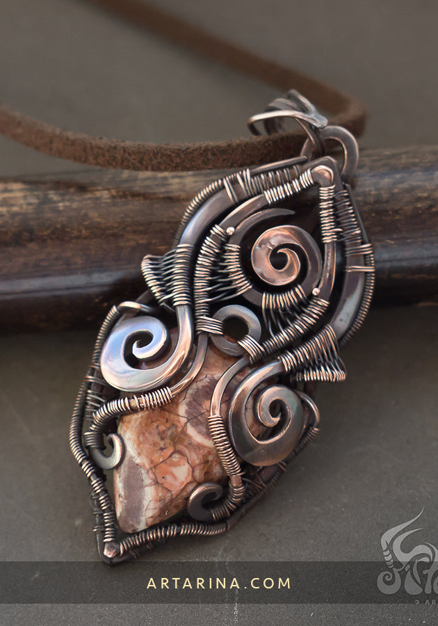 Wire wrapped jasper pendant