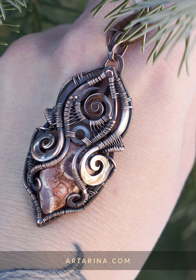 Wire wrapped jasper pendant