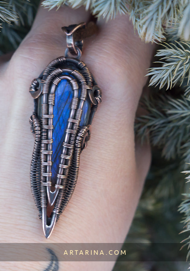 Blue labradorite wire wrapped pendant