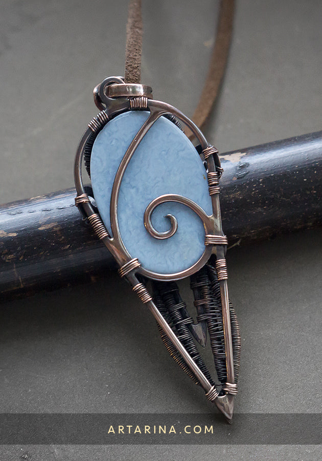Wire Wrapped Pendant blue opal Copper Wire Filigree Wire Wrap Pendant Handmade Bohemian Tribal Jewelry Beautiful Natural Gemstone Crystal opal light blue Wire jewelry