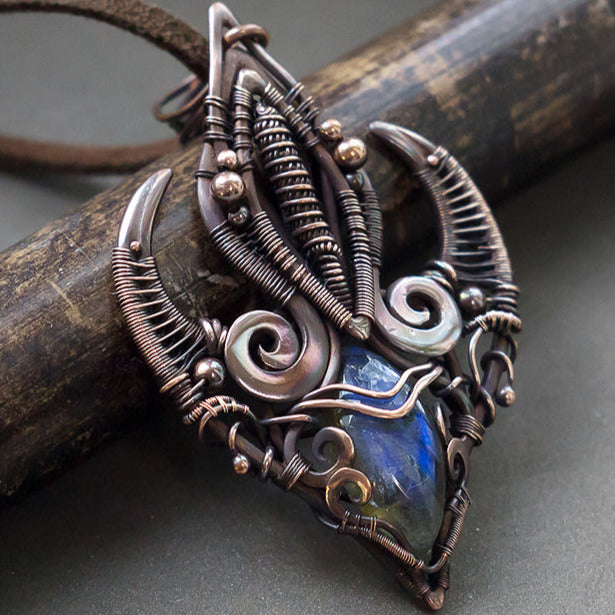 Steampunk pure copper labradorite necklace