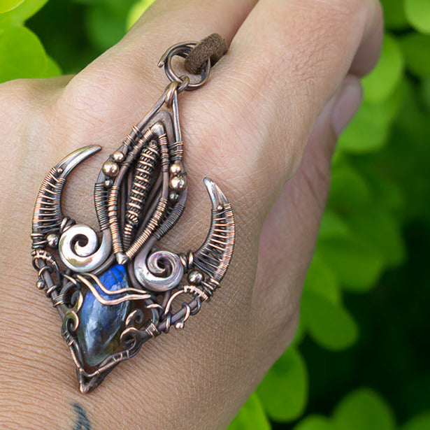 Steampunk pure copper labradorite necklace