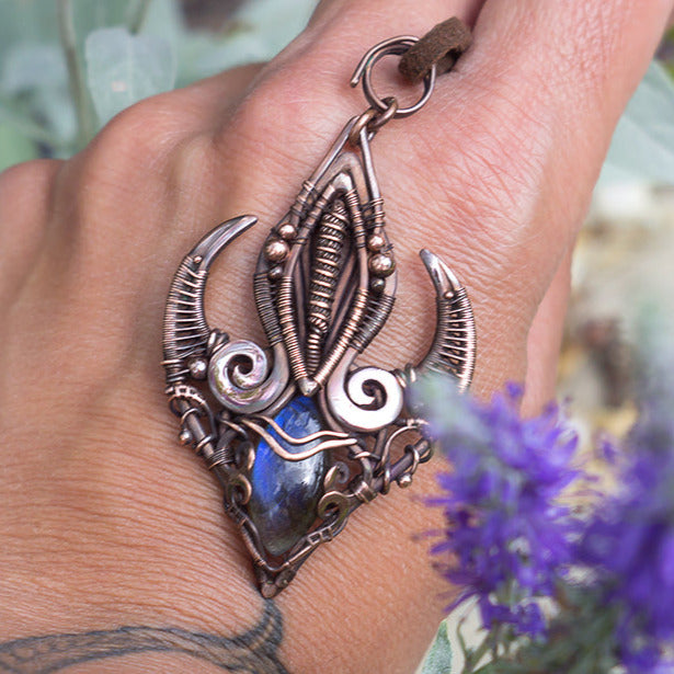 Steampunk pure copper labradorite necklace