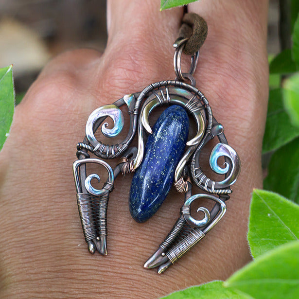 Sodalite pendant wiccan gifts ancient aliens Slavic lunula druid talisman vintage mma jewelry space sweatshirt cryptid extraterrestrial annunaki goblincore necklace sacred heart guardian angel