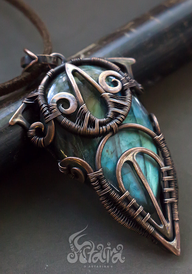 Wire wrapped pendant. Copper wire wrap stone pendant