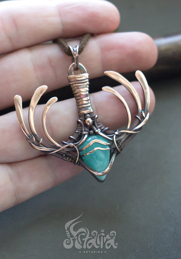 Protection amulet Wire wrapped light blue amazonite stone necklace