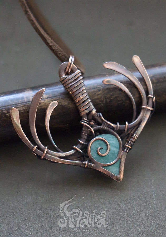 Protection amulet Wire wrapped light blue amazonite stone necklace
