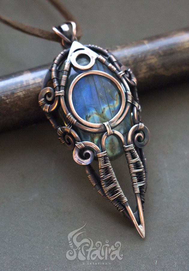 Wire wrapped pagan necklace with stone. Copper wirewrap Cosmic space pendent Wire wrapped pagan necklace with stone. Copper wirewrap Cosmic space pendent mans wirewrapped necklace Jewelry gift for Man by ARtarina