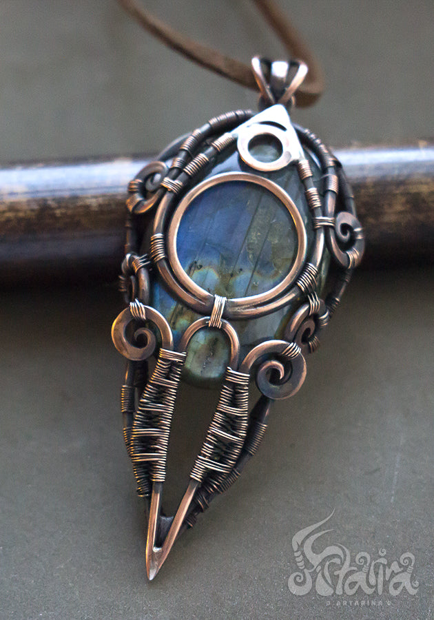 Wire wrapped pagan necklace with stone. Copper wirewrap Cosmic space pendent Wire wrapped pagan necklace with stone. Copper wirewrap Cosmic space pendent Wire wrapped pagan necklace with stone. Copper wirewrap Cosmic space pendent mans wirewrapped necklace Jewelry gift for Man by artarina