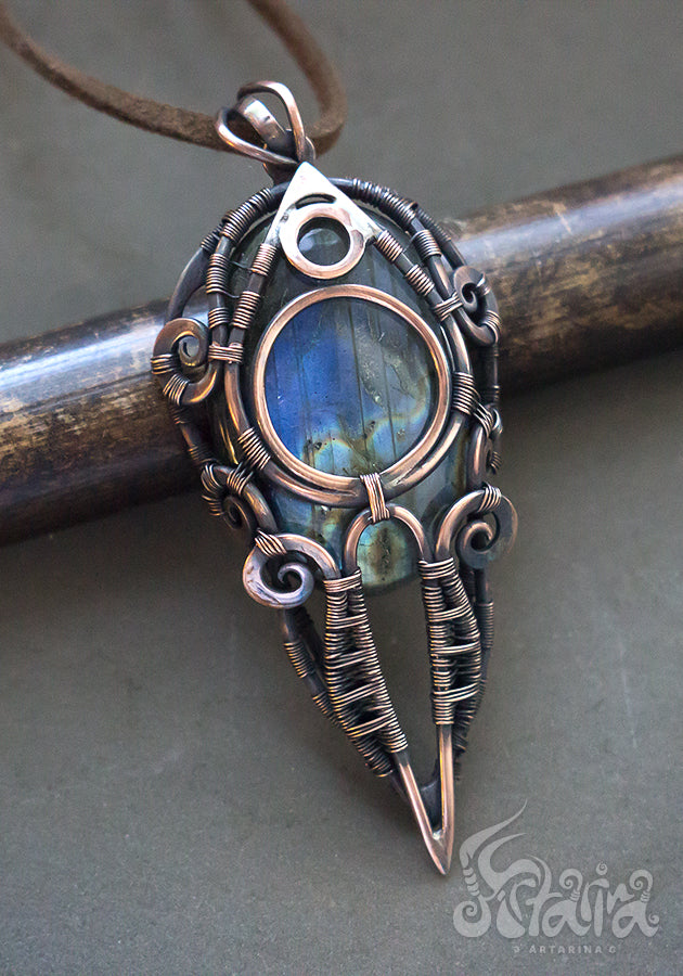 Wire wrapped pagan necklace with stone. Copper wirewrap Cosmic space pendent Wire wrapped pagan necklace with stone. Copper wirewrap Cosmic space pendent Wire wrapped pagan necklace with stone. Copper wirewrap Cosmic space pendent mans wirewrapped necklace Jewelry gift for Man by artarina