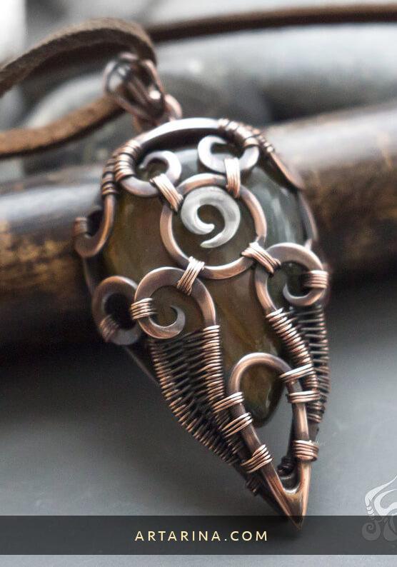Dieselpunk wire wrapped pendant with labradorite
