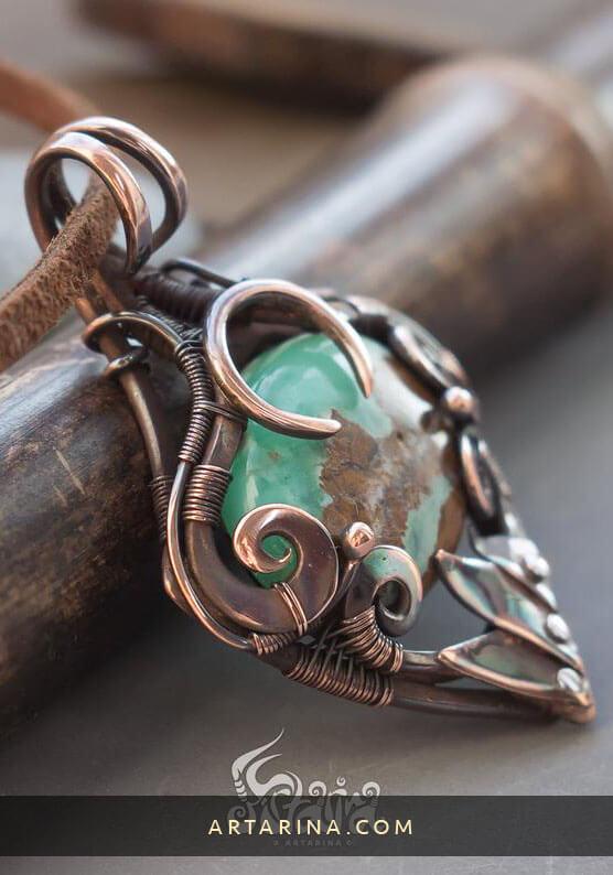 chrysoprase unique wire wrapped pendant