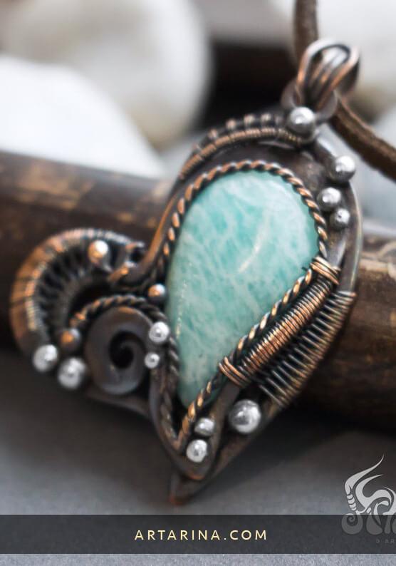 Amazonite wire wrapped pendant