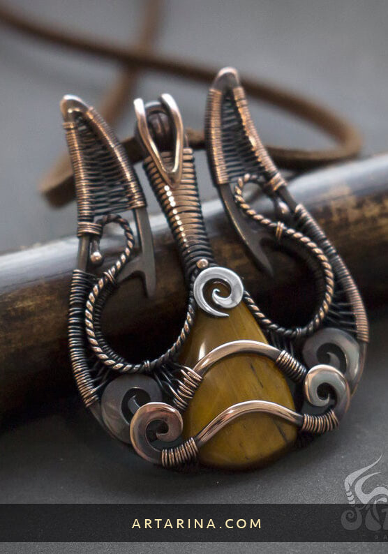 tigers eye copper pendant