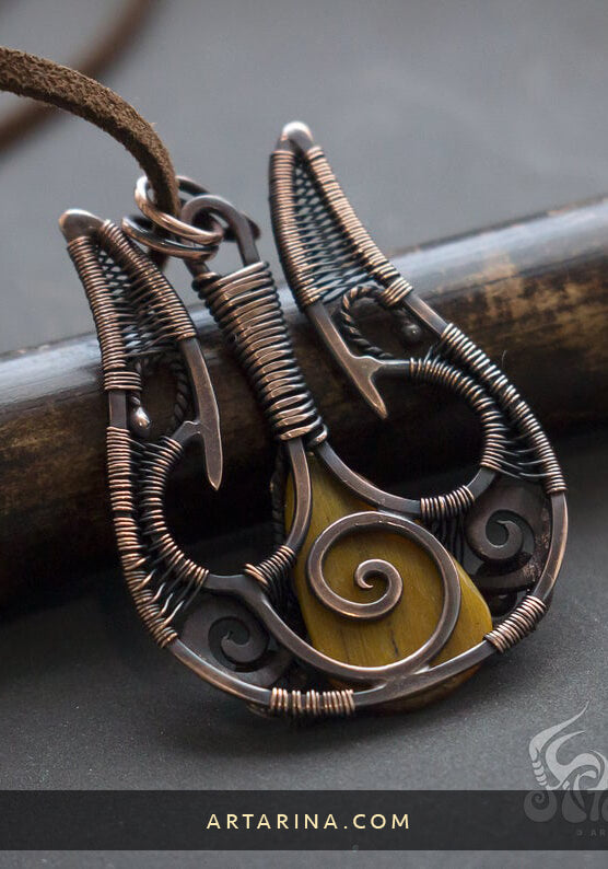 back side tigers eye copper pendant