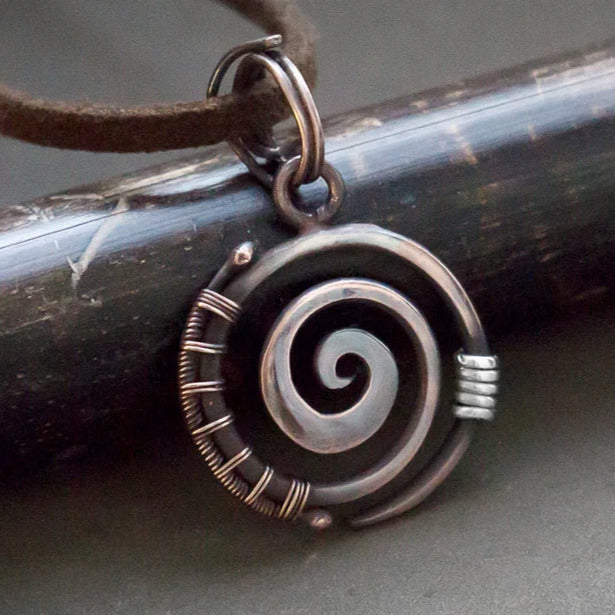 Everyday small simple copper spiral wire wrapped pendant. Everyday small copper spiral wire wrapped pendant Unique designer protection spiritual copper jewelry Minimalist round spiral necklace by artarina