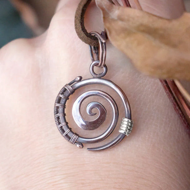 Everyday small simple copper spiral wire wrapped pendant. Everyday small copper spiral wire wrapped pendant Unique designer protection spiritual copper jewelry Minimalist round spiral necklace by artarina