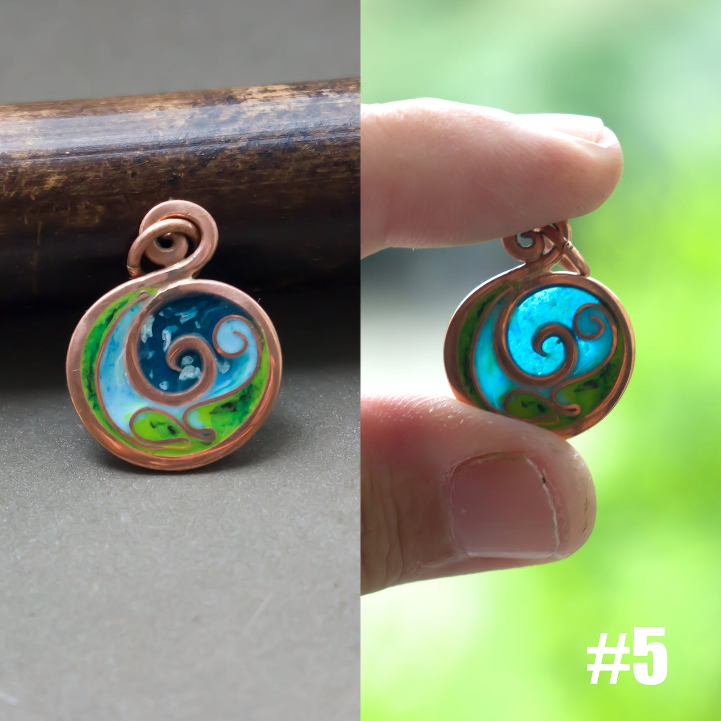 Small coloful unique copper pebble pendants pic 12