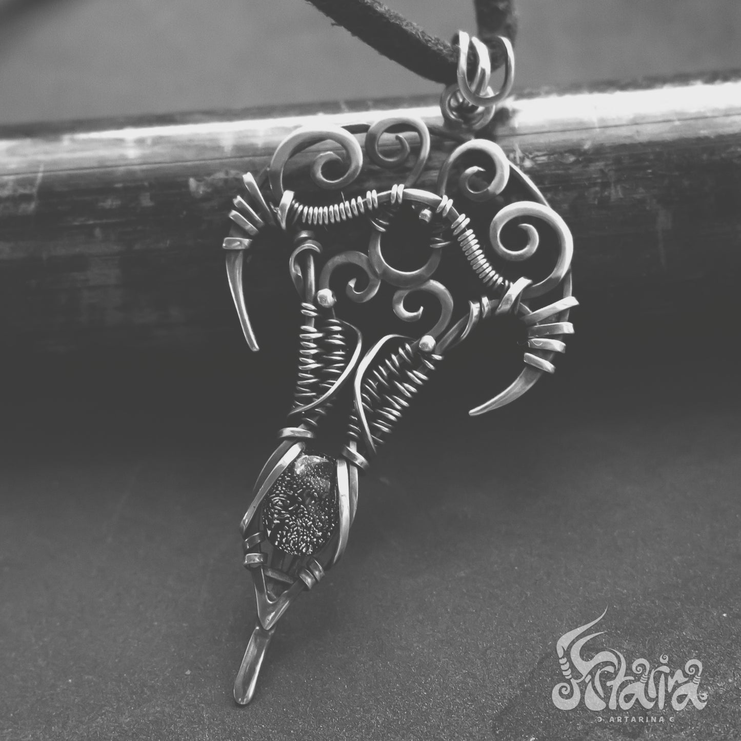 Druid jewelry | Rustic small tiny wire wrapped silver necklace | Unique druidry design