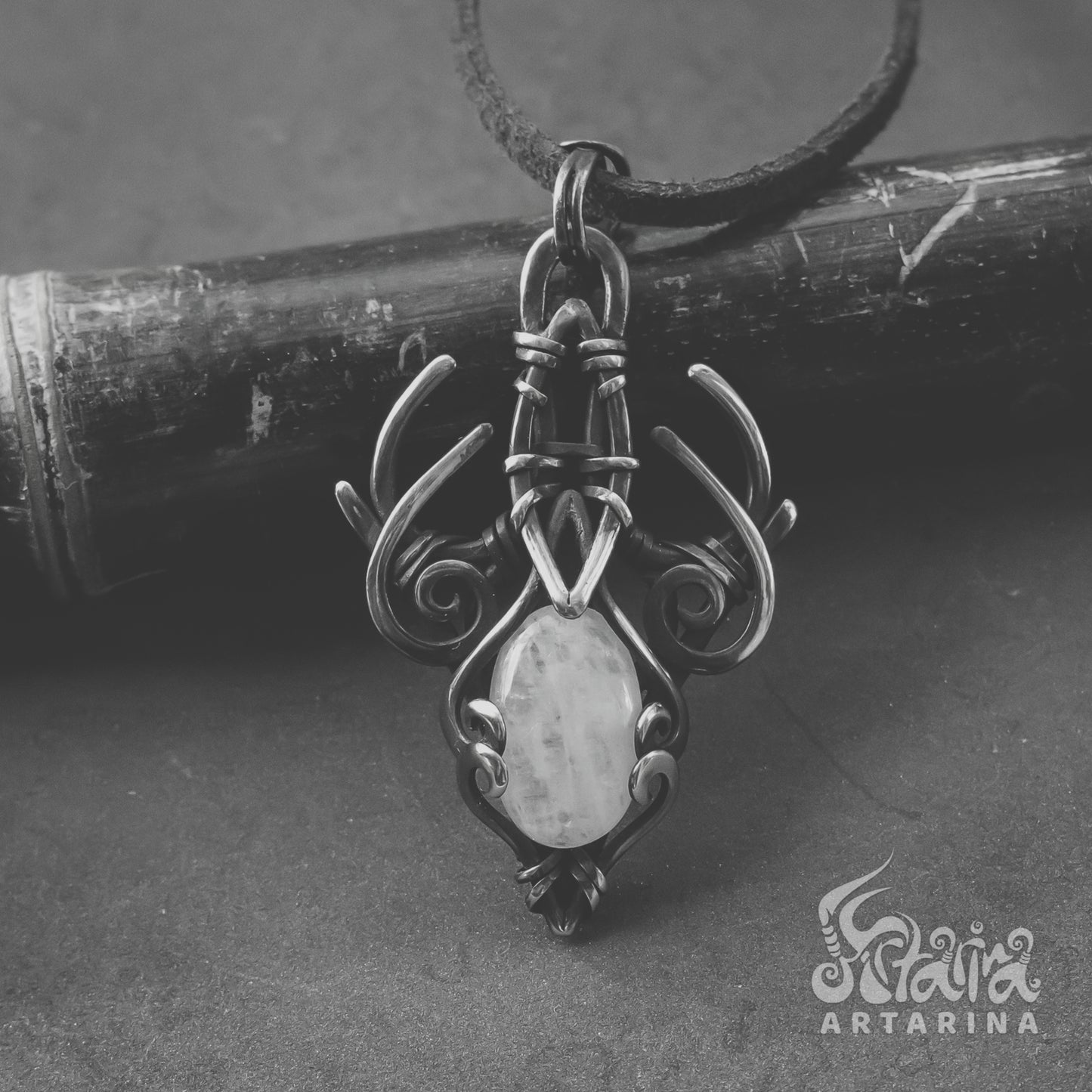 Moonstone fairy druid metal necklace