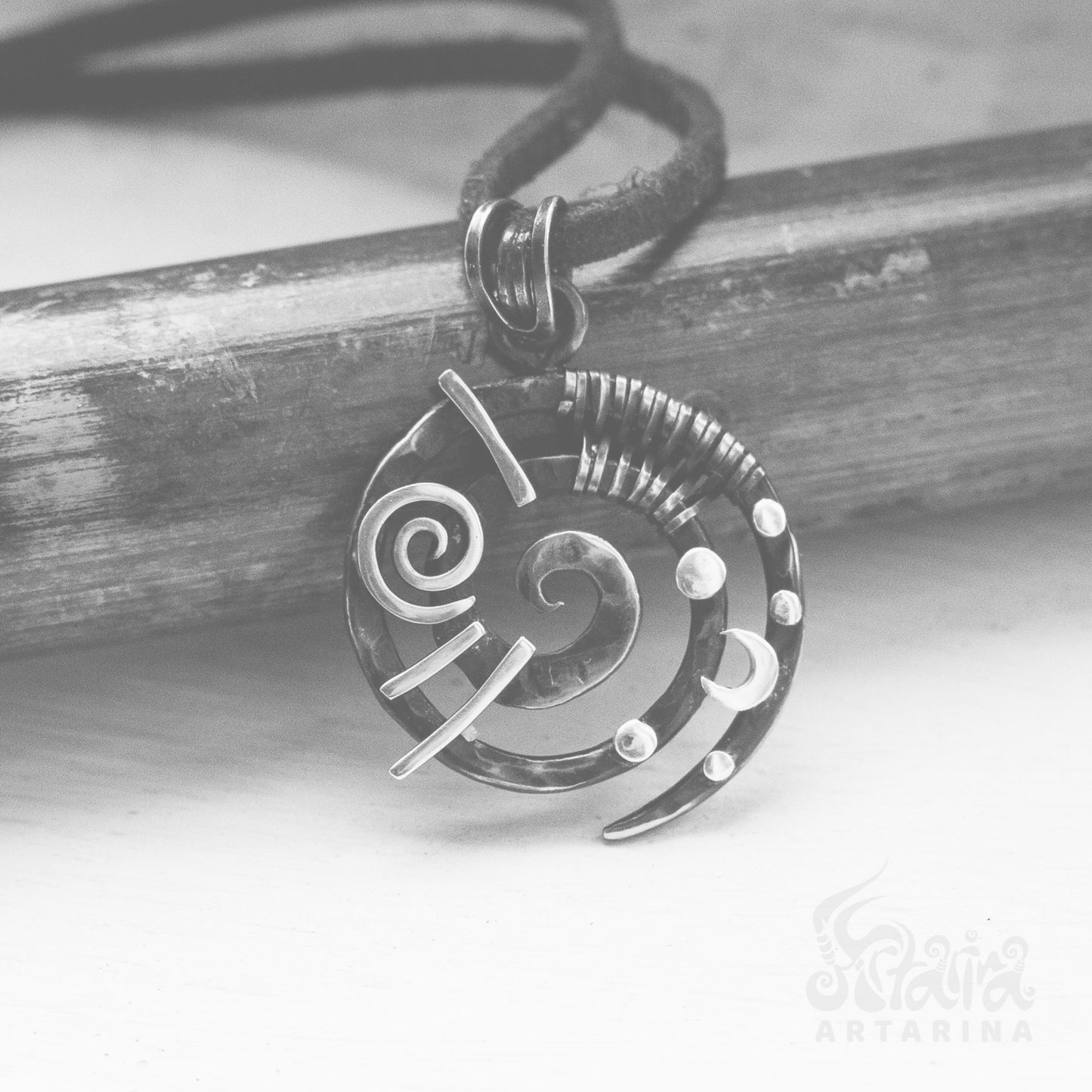Sun and Moon wire wrapped spiral necklace