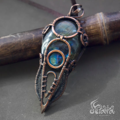 Mens heady Wire wrapped pendant. Copper wire wrap stone pendant