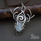 Sterling silver wire wrapped pendant necklace | Striking and fashionable piece of futuristic jewelry | Rustic fairy necklace with moonstone