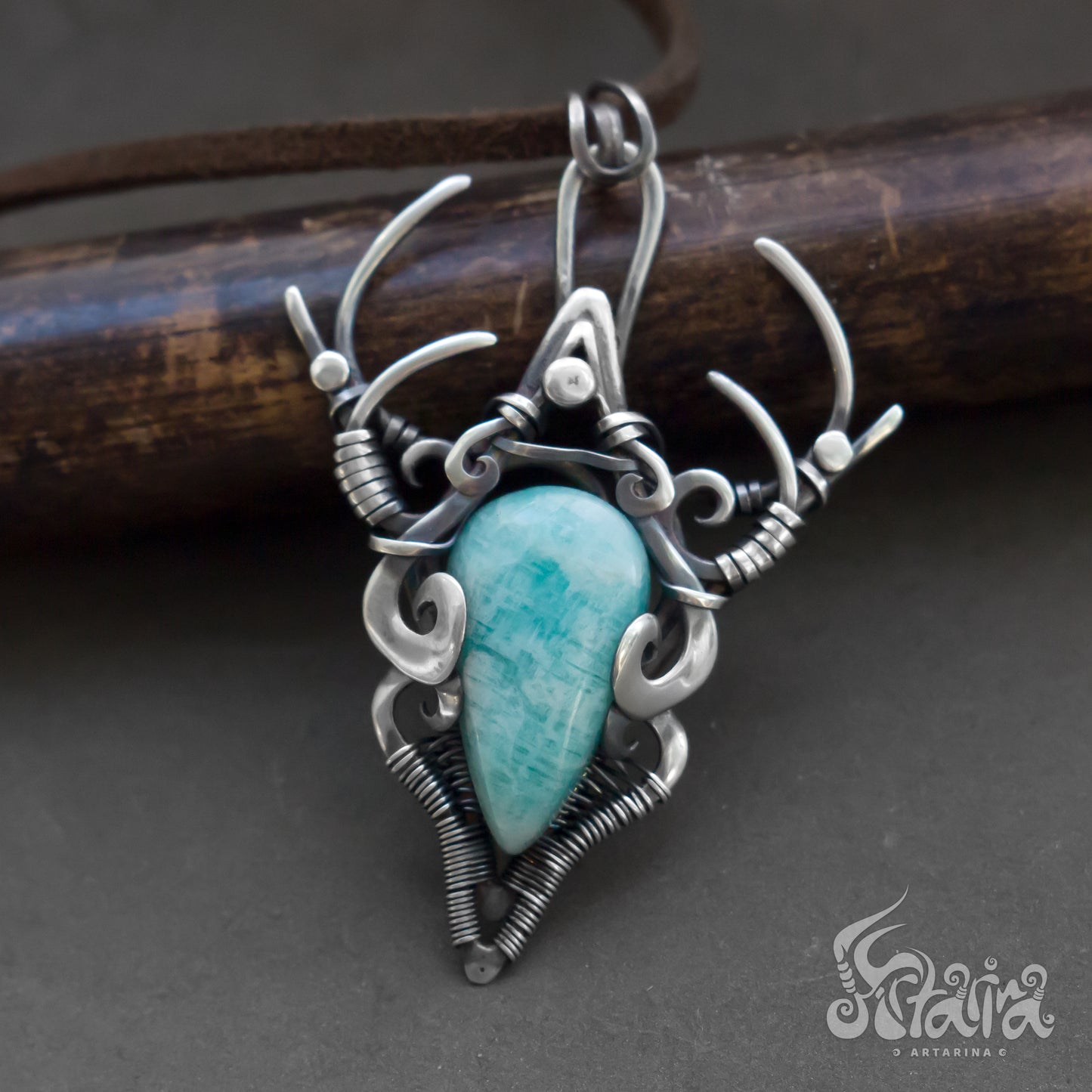 Wire wrapped sterling silver pendant | Unique one of a kind amazonite 925 silver jewelry | Artarina necklace