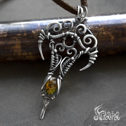 Thin filigree silver pendant necklace | Druid jewelry | Rustic small tiny wire wrapped silver necklace | Unique druidry design