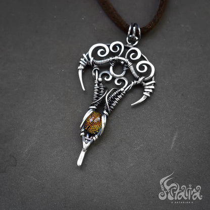 Thin filigree silver pendant necklace | Druid jewelry | Rustic small tiny wire wrapped silver necklace | Unique druidry design