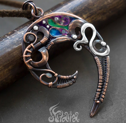 Fantasy spiral shape copper and silver pendant