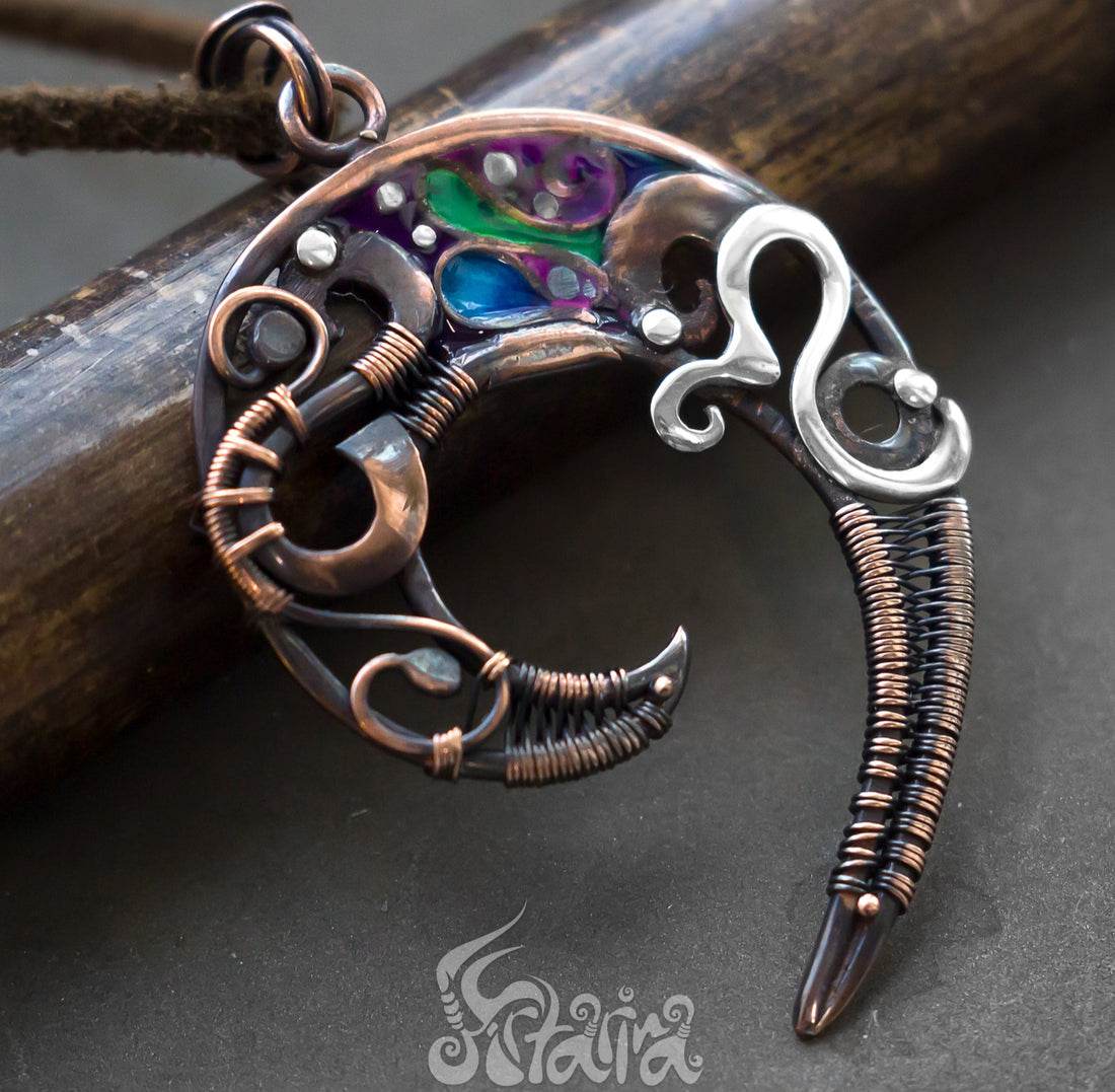 Fantasy spiral shape copper and silver pendant – Artarina