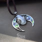 Silver wire enamel magical moon pendant with carved moonstone pic 3