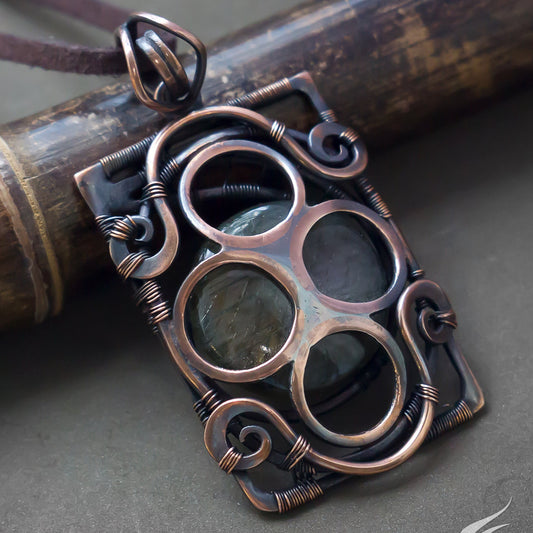 Restangle wirework copper antiqued vintage steampunk necklace pic 2