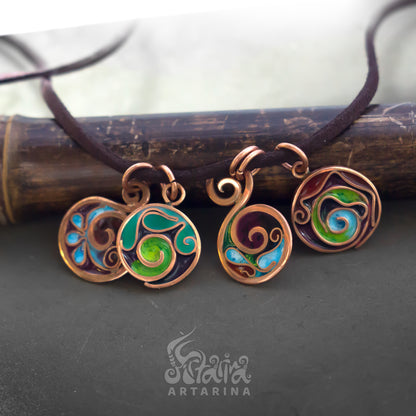 Small coloful unique copper pebble pendants pic 5