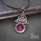Handmade copper wire wrapped necklace with purple violet colored handcrafted cabochon and enamel.