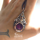 Handmade copper wire wrapped necklace with purple violet colored handcrafted cabochon and enamel.