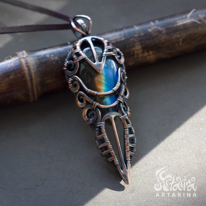 Rainbow pendulum pendant. Spoken truth astral necklace rune dragon necklace wizard cloak hooded cloak fantasy gown