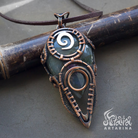 Steampunk wirework labradorite gemstone necklace pic4