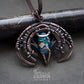 Handmade pure copper wire wrapped necklace with handcrafted blue and gold cabochon pic3