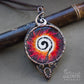 Large, bold round necklace with unique handmade design, featuring a painted cabochon with a white burning spiral pattern for a celestial and elegant look pic 2