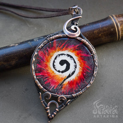 Rave accessories vaporwave jewelry alt clothing Spiral fire portal necklace acrylic pour jewelry fluid art jewelry hand painted pendant ukrainian art fluid art pendant miniature painting anime merch artarina