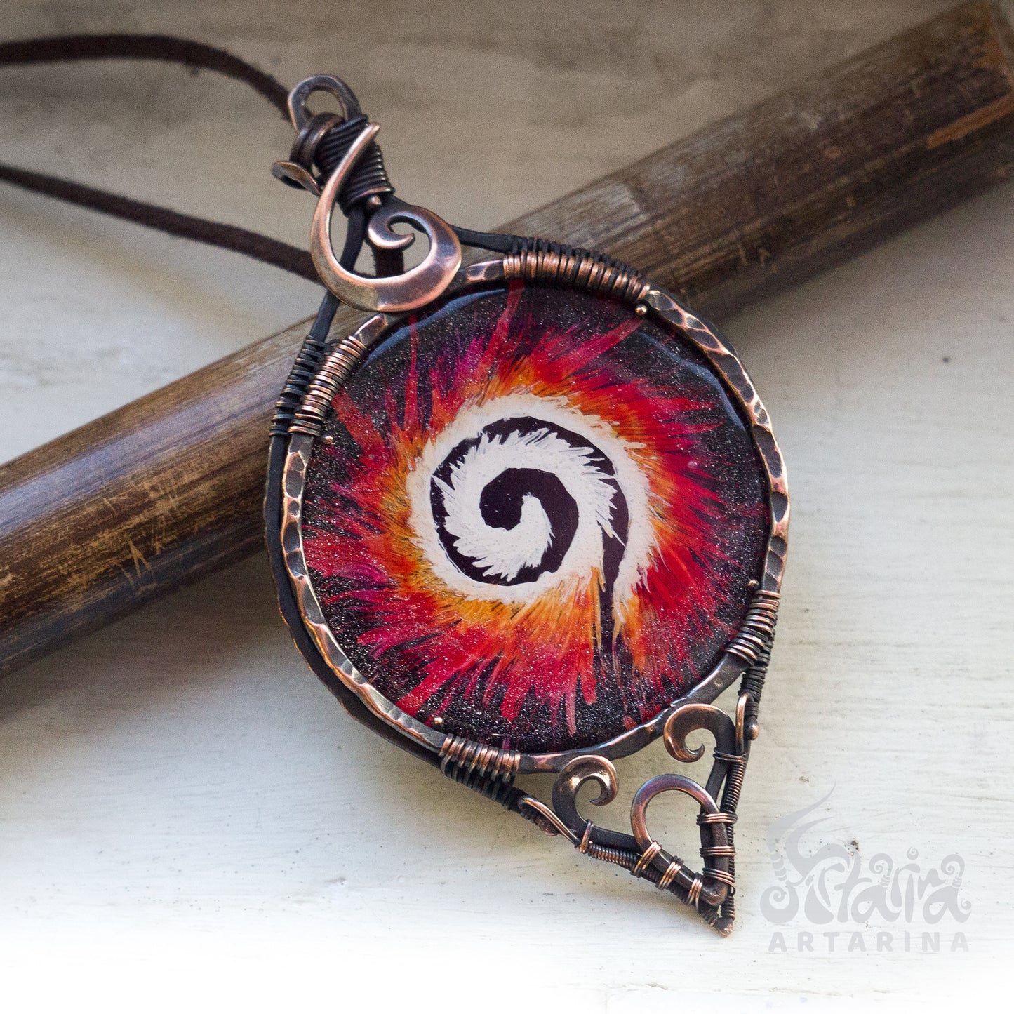 Rave accessories vaporwave jewelry alt clothing Spiral fire portal necklace acrylic pour jewelry fluid art jewelry hand painted pendant ukrainian art fluid art pendant miniature painting anime merch artarina