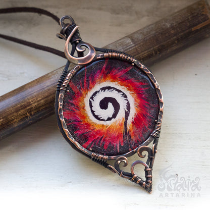 Rave accessories vaporwave jewelry alt clothing Spiral fire portal necklace acrylic pour jewelry fluid art jewelry hand painted pendant ukrainian art fluid art pendant miniature painting anime merch artarina