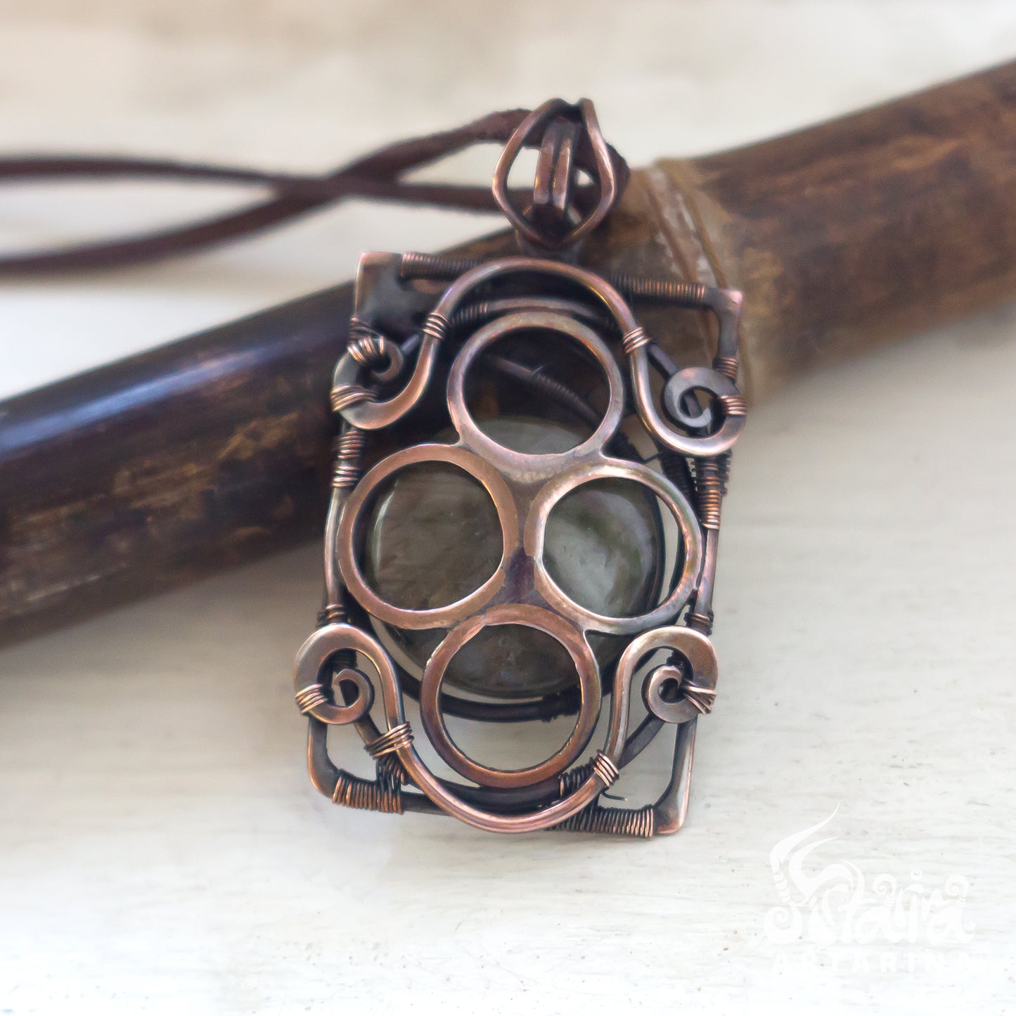 Restangle wirework copper antiqued vintage steampunk necklace