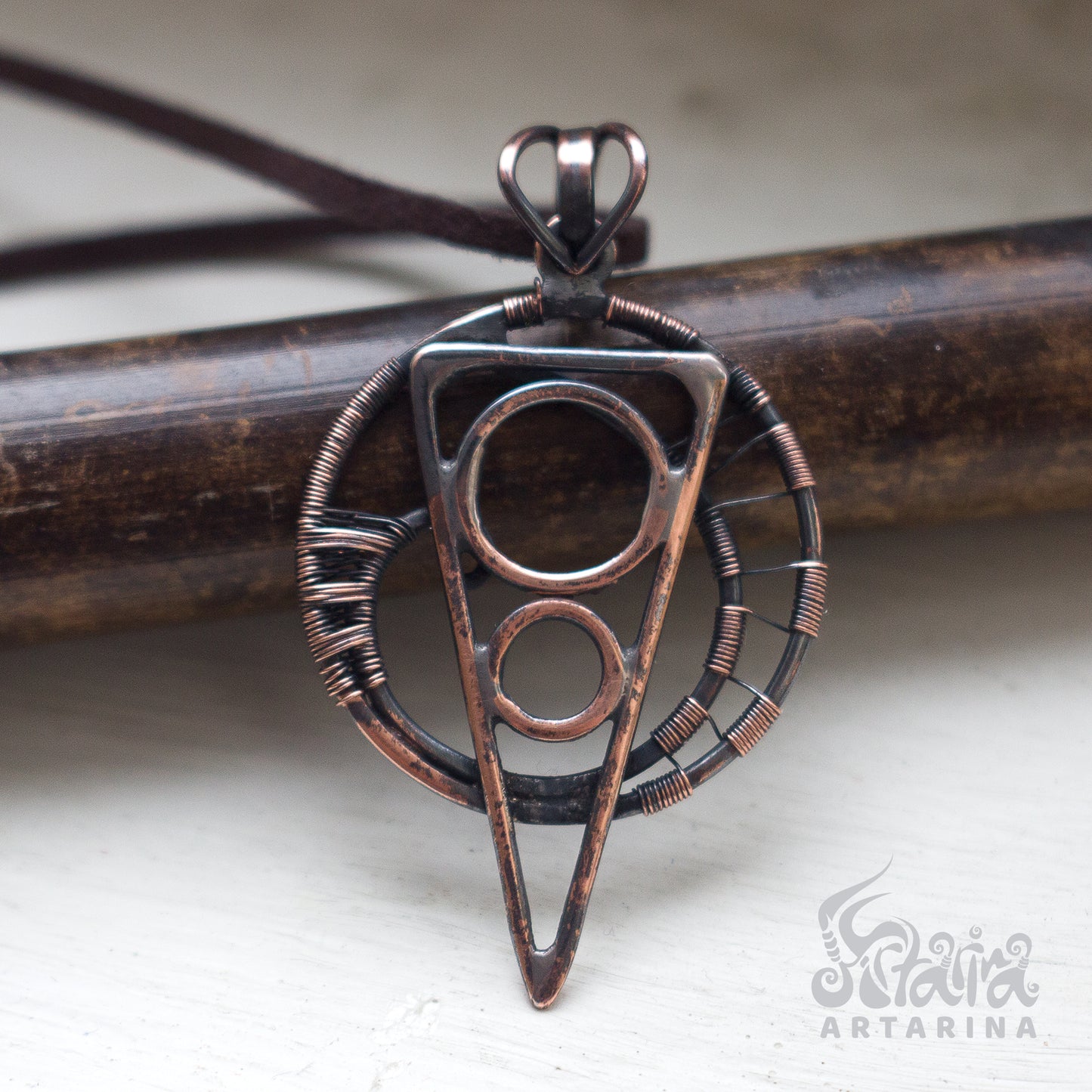 Mathematical jewelry Wire wrapped copper unique geometrical charm sacred geometry Copper jewelry pic 1