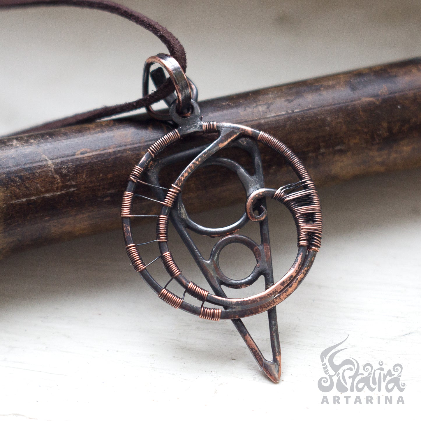 Mathematical jewelry Wire wrapped copper unique geometrical charm sacred geometry Copper jewelry pic 2