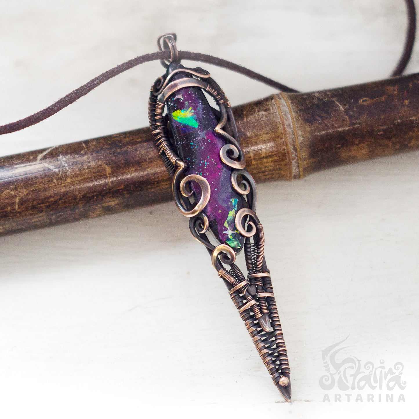 Space cosmic opal style purple long necklace pic 2