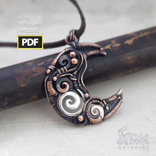 Heady Wire wrapping PDF tutorial | Crescent moon DIY copper and silver wire necklace pic 1